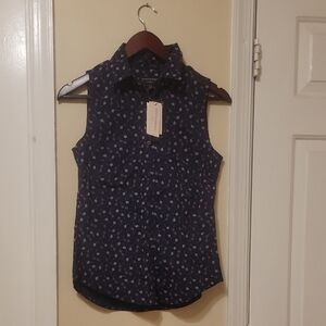 Banana Republic Navy Sleeveless Blouse with Pink Pattern